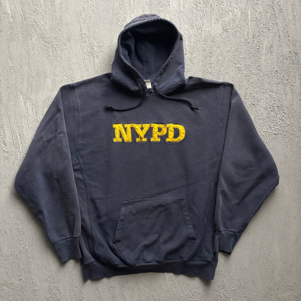 Vintage NYPD Embroidered Hoodie Men XL Navy Blue 90s Official Licensed Product